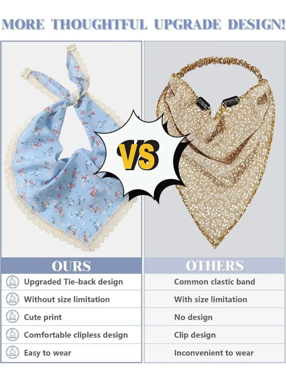 Stylish 3-Piece Triangle Hair Scarf Set for Women - Versatile Tie Back Headbands